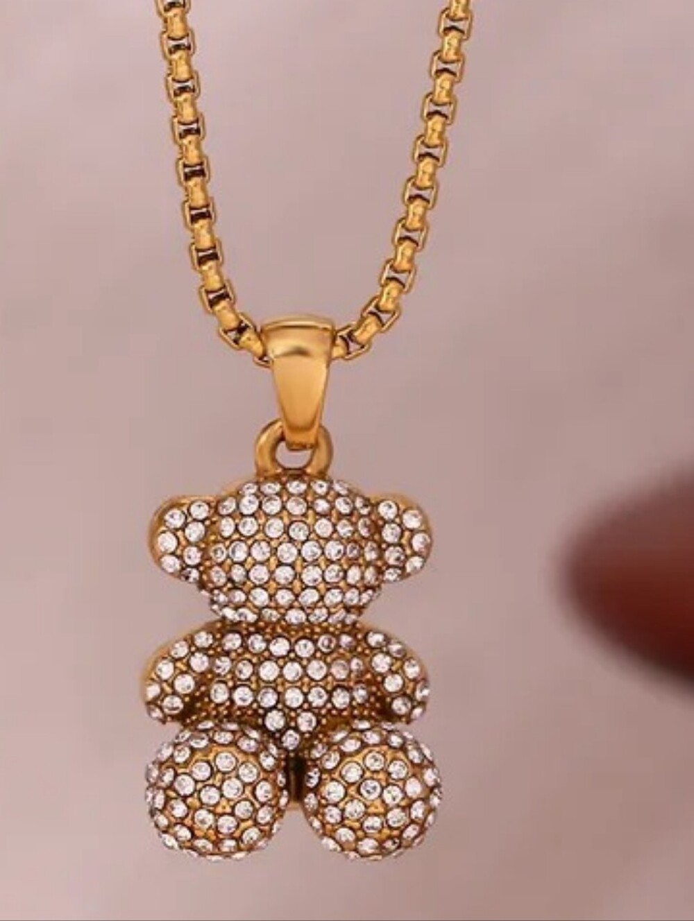 Gold Crystal Teddy Bear Pendant Necklace - Women Jewelry